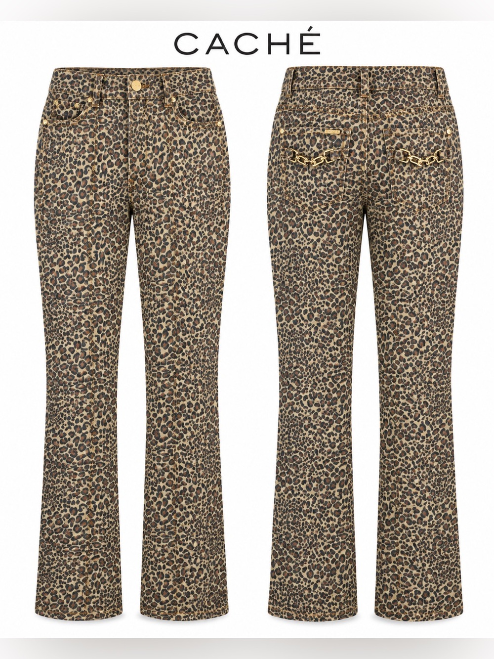 Caché Leopard Print Flare Jeans Size 25 98% Cotton Stretch